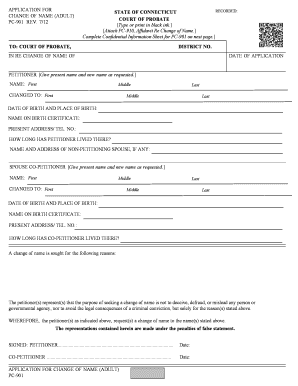 Connecticut Adult Name Change Application