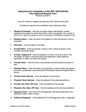 HFS 1409 Prior Approval Request Form