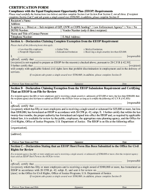 Equal Employment Opportunity Plan Certification Form