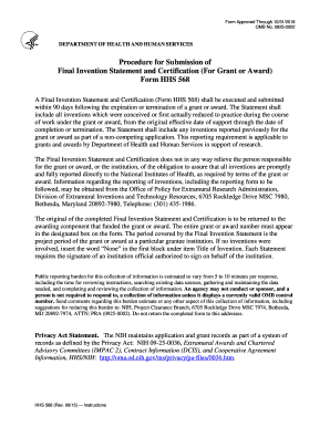 Final Invention Statement and Certification Form HHS 568