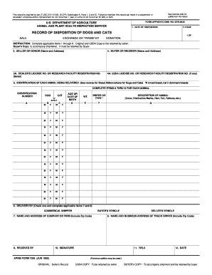 USDA Record of Disposition of Dogs and Cats