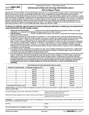 Forma 13844 Solicitud para la Reducción del Cargo Administrativo para el Plan de Pagos a Plazos