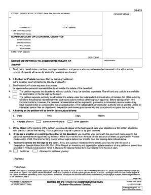 Notice of Petition to Administer Estate