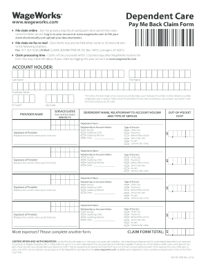 Dependent Care Pay Me Back Claim Form