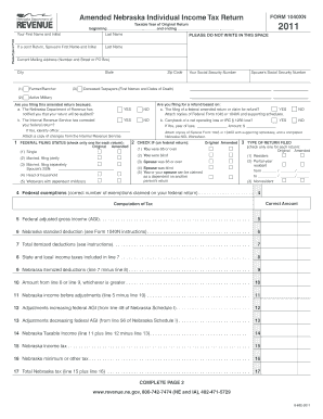 Nebraska Amended Individual Income Tax Return Form 1040XN