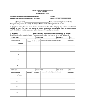 Declaration Under Uniform Child Custody Jurisdiction and Enforcement Act