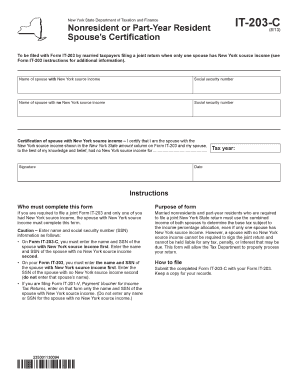New York State Spouse's Certification Form IT-203-C
