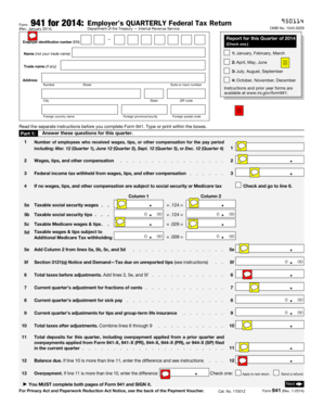 Form 941 for 2014: Employer’s QUARTERLY Federal Tax Return