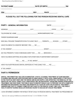 Patient Dental Record Form DH1224A