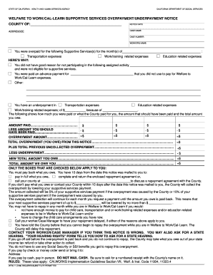 California Welfare to Work Supportive Services Overpayment Notice