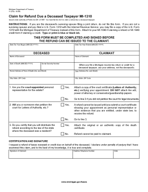 Michigan Claim for Refund Due a Deceased Taxpayer