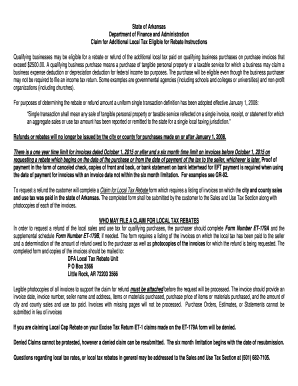 Arkansas Local Tax Rebate Form ET-179A