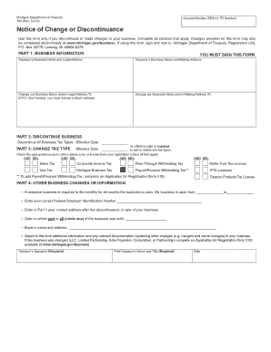 Michigan Business Change or Discontinuance Notice