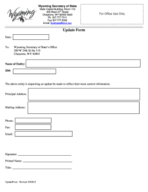 Wyoming Business Entity Update Form