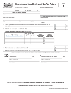 Nebraska and Local Individual Use Tax Return Form