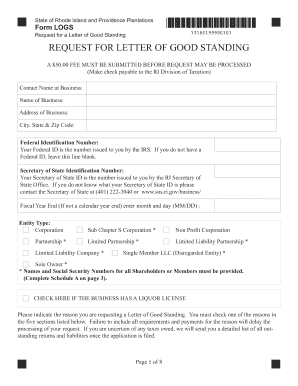 Rhode Island Letter of Good Standing Request
