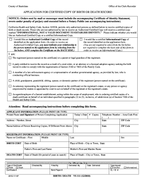 California Birth or Death Record Application