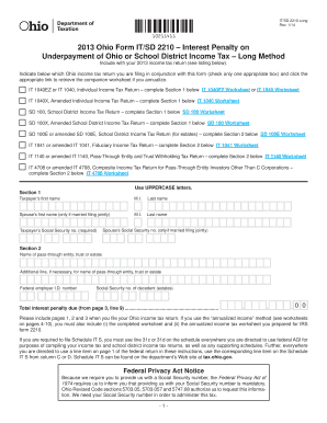 Ohio Form IT/SD 2210 – Interest Penalty on Underpayment