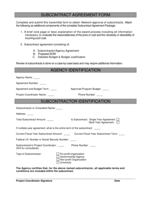 Subcontract Agreement Form