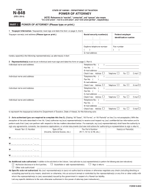 Form N-848, Rev. 2014, Power of Attorney - Hawaii.gov