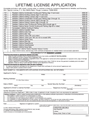 Louisiana Lifetime License Application