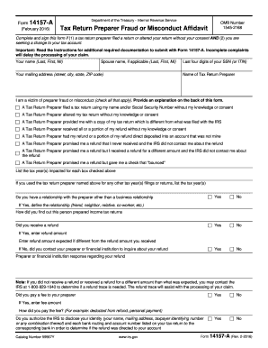 IRS Form 14157-A Tax Return Preparer Fraud Affidavit