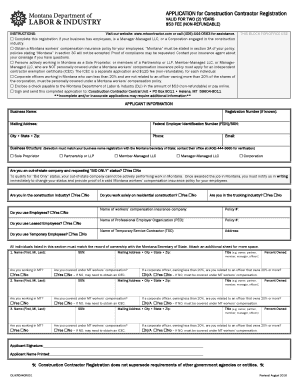 Montana Construction Contractor Registration Application