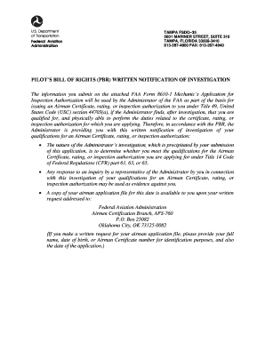 Pilot's Bill of Rights Written Notification of Investigation