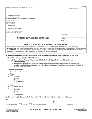 California Notice of Settlement of Entire Case
