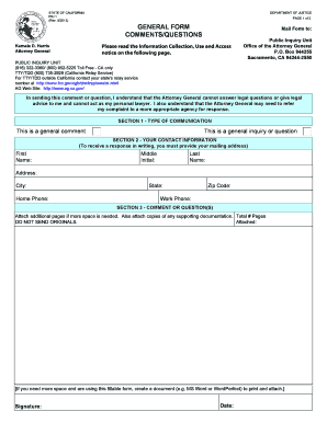 California Public Inquiry Unit Comment Form