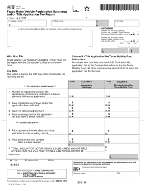 Texas Motor Vehicle Registration Surcharge and Title Application Fee Report