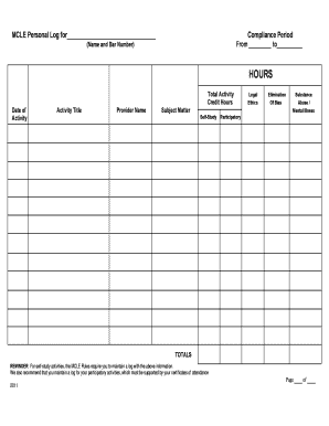 MCLE Personal Log for Compliance Period