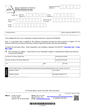 Missouri No Franchise Tax Due Form