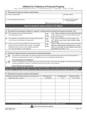 Affidavit for Collection of Personal Property