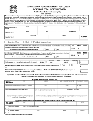 Florida Death Record Amendment Application