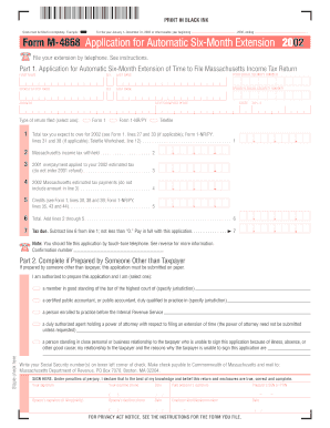 Massachusetts Form M-4868 Application for Automatic Six-Month Extension