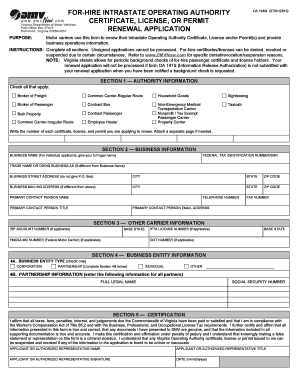 Virginia Intrastate Operating Authority Renewal Application