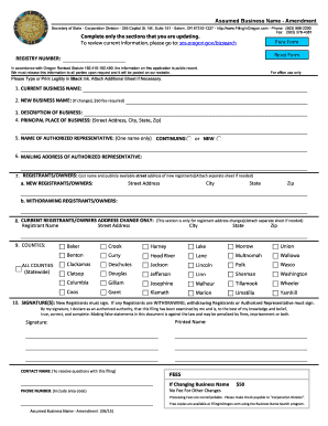 Oregon Assumed Business Name Amendment Form