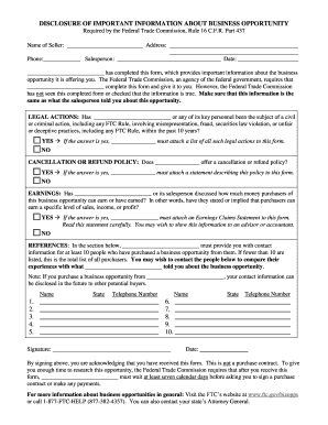 Business Opportunity Disclosure Form