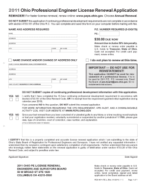2011 Ohio Professional Engineer License Renewal Application