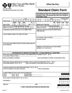 Blue Cross and Blue Shield Standard Claim Form
