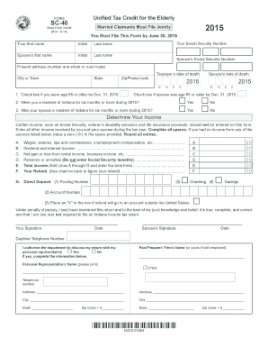 Indiana Unified Tax Credit for the Elderly Form