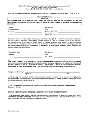 Rhode Island Independent Contractor Designation Form
