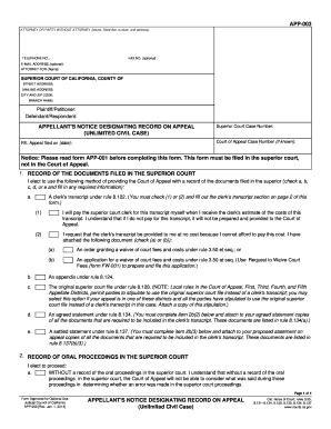 Appellant's Notice Designating Record on Appeal