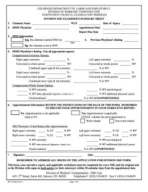 Colorado IME Examiner's Summary Sheet