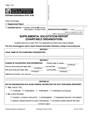 Washington Charitable Organization Supplemental Report