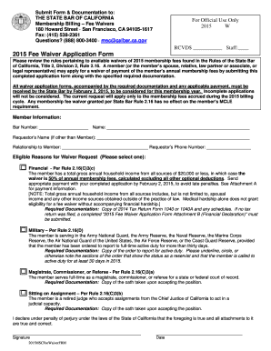 2015 California State Bar Fee Waiver Application