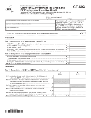 New York EZ Investment Tax Credit Claim Form