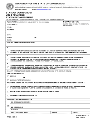 Connecticut UCC-3 Financing Statement Amendment