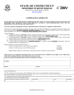 Connecticut Commercial Vehicle Insurance Compliance Affidavit